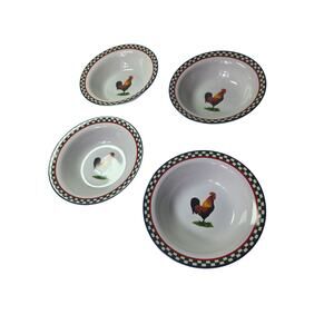 ELLA'S ROOSTER by International Red Checkered Border 6.5" Bowls Set of 4